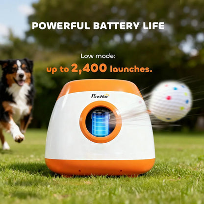 PawHut Automatic Dog Ball Launcher, Rechargeable Dog Ball Thrower with Remote Control, 3 Adjustable Distance , 6 ETPU Tennis Fetch Toys 2.5", Low Noise, for Medium Large Breeds, Orange