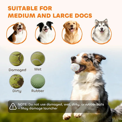 PawHut Automatic Dog Ball Launcher, Rechargeable Dog Ball Thrower with Remote Control, 3 Adjustable Distance , 6 ETPU Tennis Fetch Toys 2.5", Low Noise, for Medium Large Breeds, Orange