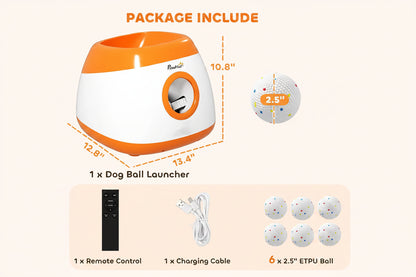 PawHut Automatic Dog Ball Launcher, Rechargeable Dog Ball Thrower with Remote Control, 3 Adjustable Distance , 6 ETPU Tennis Fetch Toys 2.5", Low Noise, for Medium Large Breeds, Orange