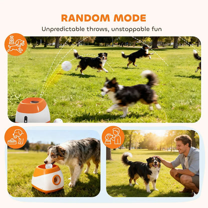 PawHut Automatic Dog Ball Launcher, Rechargeable Dog Ball Thrower with Remote Control, 3 Adjustable Distance , 6 ETPU Tennis Fetch Toys 2.5", Low Noise, for Medium Large Breeds, Orange